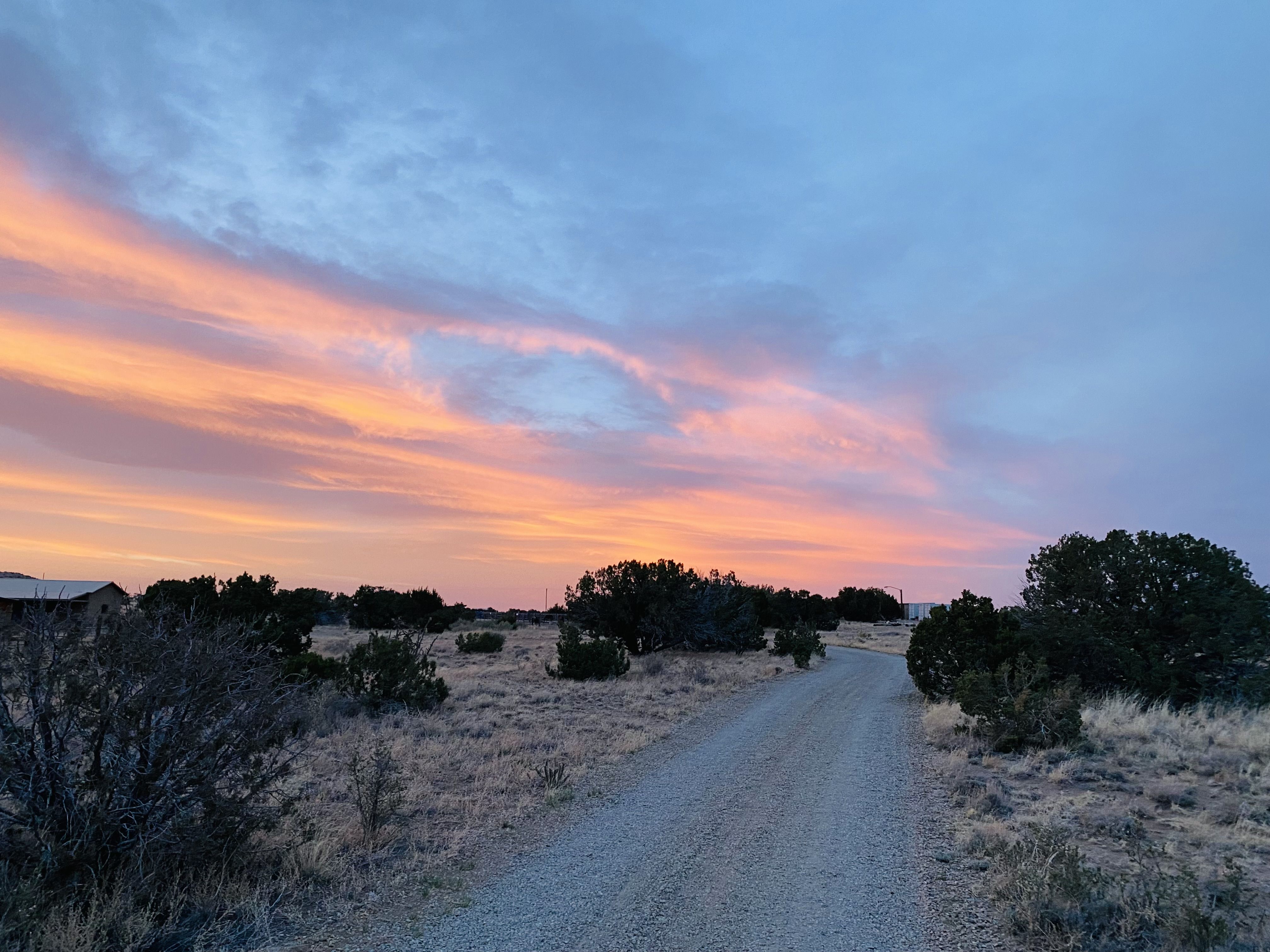 Private Road to House and Santa Fe Sunset